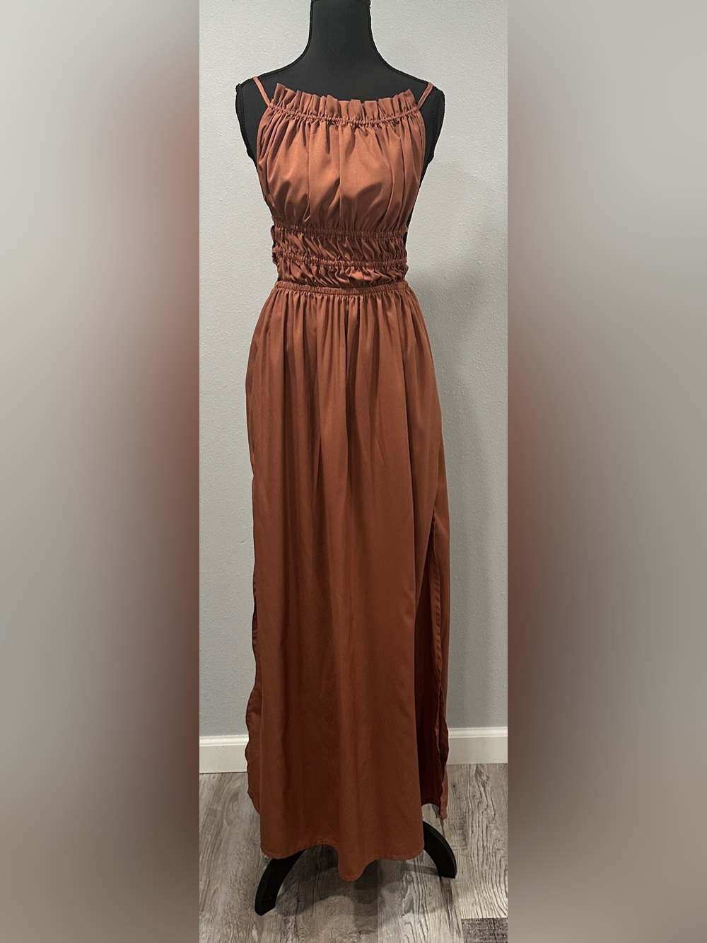 Indulge -  Size Small - Terracotta Spaghetti-Strap Smocked Maxi Dress